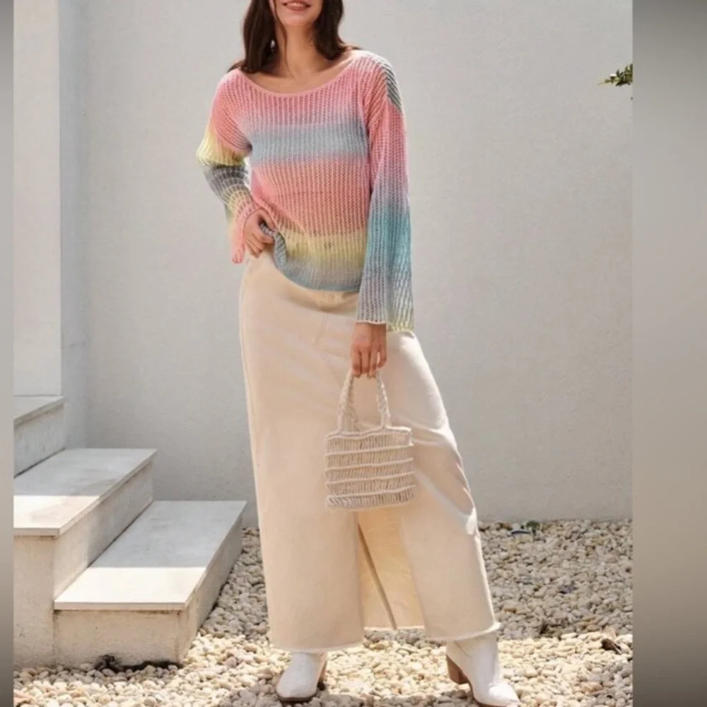 SHEIN VCAY Ombre Drop Shoulder Pointelle Knit Sweater Without Cami Top s… - Picture 3 of 13